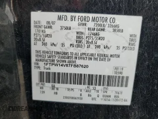 2007 Ford F-150 XLT with VIN 1FTPW14V87FB87620, listed as a Copart auction lot 51281844 with 0 mi miles and Salvage Title. Bid and sale history available at carsss.com. Image 13.