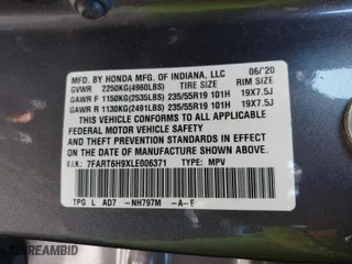 2020 Honda CR-V Hybrid Touring with VIN 7FART6H9XLE006371, listed as a IAAI auction lot 41978709 with 74,695 mi miles. Bid and sale history available at carsss.com. Image 9.