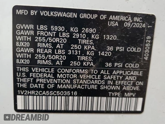 2025 Volkswagen Atlas SE with VIN 1V2HR2CA5SC503516, listed as a Copart auction lot 51640035 with 10,439 mi miles and Clean title. Bid and sale history available at DreamBid. Image 14.