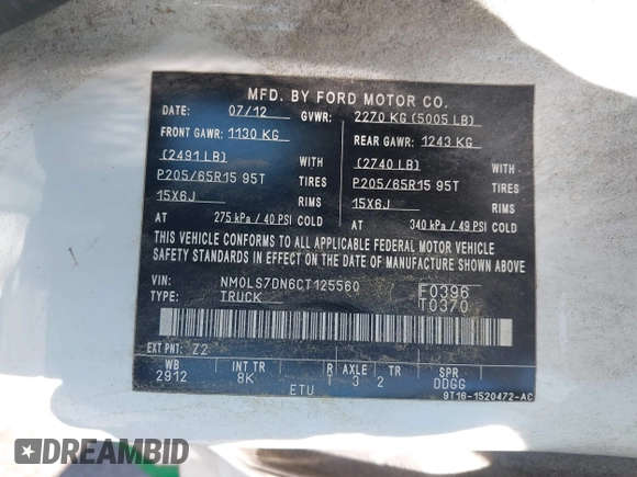 2012 Ford Transit Connect XLT with VIN NM0LS7DN6CT125560, listed as a IAAI auction lot 42427215 with 438,464 mi miles and . Bid and sale history available at DreamBid. Image 9.