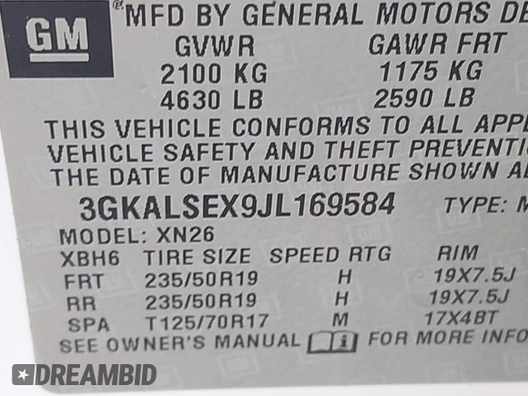 2018 GMC Terrain Denali with VIN 3GKALSEX9JL169584, listed as a IAAI auction lot 41485498 with 79,686 mi miles and . Bid and sale history available at carsss.com. Image 9.