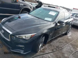 2020 Infiniti Q50 Red Sport 400 with VIN JN1FV7AR3LM660552, listed as a IAAI auction lot 41477949 with 53,392 mi miles and . Bid and sale history available at carsss.com. Image 17.