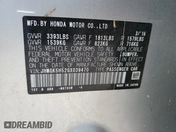 2016 Honda Fit LX with VIN JHMGK5H52GX039470, listed as a Copart auction lot 51594595 with 0 mi miles and Salvage Title. Bid and sale history available at carsss.com. Image 13.