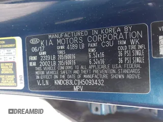 2017 Kia Niro FE with VIN KNDCB3LC1H5093432, listed as a IAAI auction lot 41464983 with 99,516 mi miles. Bid and sale history available at carsss.com. Image 9.