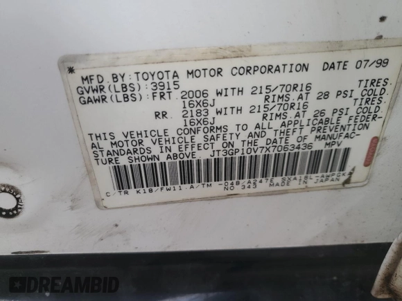 1999 Toyota RAV4 with VIN JT3GP10V7X7063436, listed as a Copart auction lot 42700055 with 159,001 mi miles and Salvage Title. Bid and sale history available at DreamBid. Image 12.