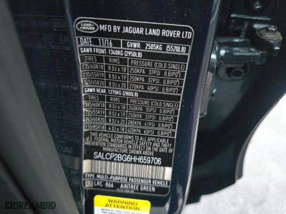 2017 Land Rover Discovery Sport SE with VIN SALCP2BG6HH659706, listed as a Copart auction lot 48830035 with 126,095 mi miles and Clean Title. Bid and sale history available at carsss.com. Image 10.