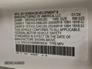 2024 Honda Pilot EX-L 8 Passenger with VIN 5FNYG1H45RB036535, listed as a Copart auction lot 78536024 with 7,167 mi miles and Salvage Title. Bid and sale history available at carsss.com. Image 15.