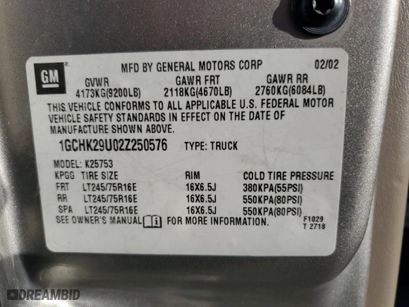 2002 Chevrolet Silverado 2500HD LT2 with VIN 1GCHK29U02Z250576, listed as a Copart auction lot 75090574 with 205,563 mi miles and Salvage Title. Bid and sale history available at carsss.com. Image 12.