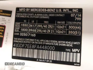 2015 Mercedes-Benz GL-Class GL 63 AMG with VIN 4JGDF7EE8FA448000, listed as a IAAI auction lot 41299617 with 124,456 mi miles. Bid and sale history available at carsss.com. Image 9.