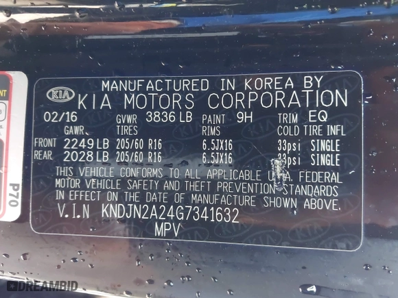 2016 Kia Soul with VIN KNDJN2A24G7341632, listed as a IAAI auction lot 41990934 with 51,387 mi miles. Bid and sale history available at carsss.com. Image 9.