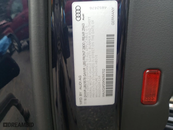 2019 Audi A7 Prestige with VIN WAUV2AF20KN056702, listed as a Copart auction lot 37042263 with 33,535 mi miles. Bid and sale history available at carsss.com. Image 12.