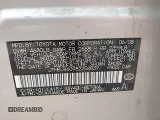 2008 Lexus ES 330 z VIN JTHBJ46G982258839, wystawiony jako IAAI lot #42355889 z przebiegiem Nie podano mil oraz . Historia ofert i sprzedaży dostępna na DreamBid. Obrazek 9.