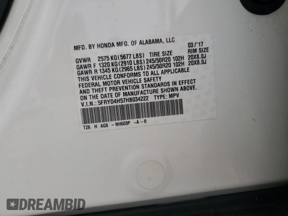 2017 Acura MDX Technology z VIN 5FRYD4H57HB034222, wystawiony jako Copart lot #57698485 z przebiegiem 85 414 mil mil oraz Szkoda całkowita • Salvage title. Historia ofert i sprzedaży dostępna na DreamBid. Obrazek 14.