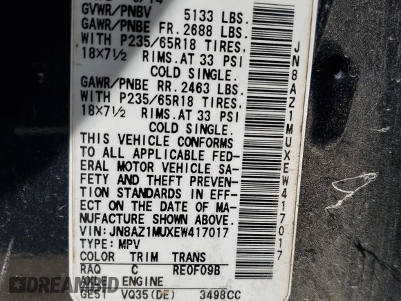 2014 Nissan Murano SL with VIN JN8AZ1MUXEW417017, listed as a Copart auction lot 68677724 with 111,181 mi miles and Salvage Title. Bid and sale history available at carsss.com. Image 13.
