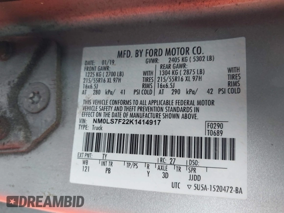 2019 Ford Transit Connect XLT z VIN NM0LS7F22K1414917, wystawiony jako IAAI lot #42143528 z przebiegiem 44 702 mil mil oraz . Historia ofert i sprzedaży dostępna na DreamBid. Obrazek 9.