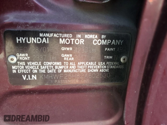 2002 Hyundai Sonata with VIN KMHWF25H82A602530, listed as a Copart auction lot 79468914 with 0 mi miles and Salvage Title. Bid and sale history available at carsss.com. Image 14.