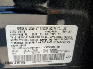 2018 Infiniti Q50 3.0t LUXE with VIN JN1EV7AP3JM591868, listed as a Copart auction lot 52430365 with 72,955 mi miles and Salvage Title. Bid and sale history available at carsss.com. Image 13.