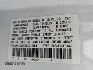 2013 Acura TSX Technology with VIN JH4CU2F60DC014153, listed as a Copart auction lot 62101505 with 129,712 mi miles and Salvage title. Bid and sale history available at DreamBid. Image 12.