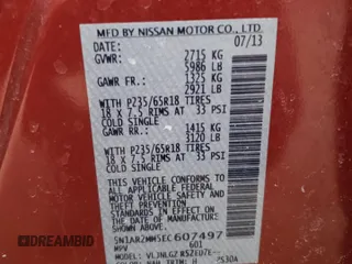 2014 Nissan Pathfinder SL with VIN 5N1AR2MM5EC607497, listed as a Copart auction lot 47572845 with 136,762 mi miles and Salvage title. Bid and sale history available at DreamBid. Image 14.