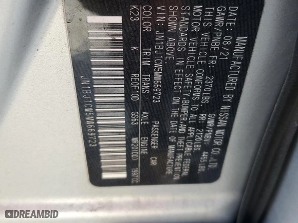 2021 Nissan Rogue Sport SL with VIN JN1BJ1CW5MW669723, listed as a Copart auction lot 85137874 with 88,617 mi miles and Salvage Title. Bid and sale history available at carsss.com. Image 12.