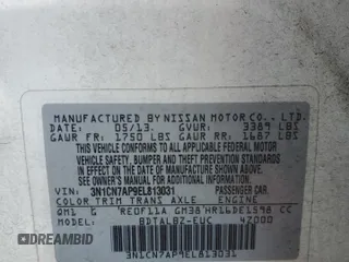 2014 Nissan Versa S Plus with VIN 3N1CN7AP9EL813031, listed as a Copart auction lot 51343925 with Not Provided miles and Salvage Title. Bid and sale history available at carsss.com. Image 12.