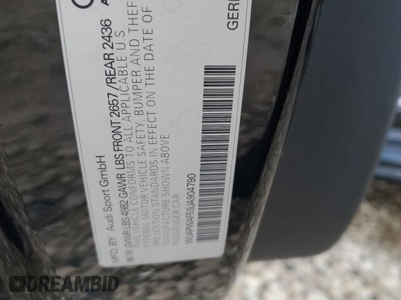 2018 Audi RS 5 z VIN WUAPWAF59JA904790, wystawiony jako Copart lot #87278914 z przebiegiem 81 481 mil mil oraz Szkoda całkowita • Salvage title. Historia ofert i sprzedaży dostępna na DreamBid. Obrazek 14.