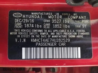 2017 Hyundai Accent SE with VIN KMHCT4AE7HU282529, listed as a IAAI auction lot 41528574 with 87,057 mi miles. Bid and sale history available at carsss.com. Image 9.