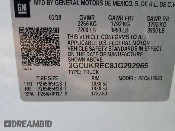 2018 Chevrolet Silverado 1500 LT with VIN 3GCUKREC8JG292965, listed as a Copart auction lot 54781035 with 84,318 mi miles and Clean Title. Bid and sale history available at carsss.com. Image 12.