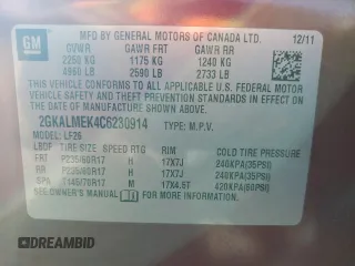 2012 GMC Terrain SLE-1 with VIN 2GKALMEK4C6230914, listed as a Copart auction lot 48888715 with 167,842 mi miles and Salvage Title. Bid and sale history available at carsss.com. Image 12.