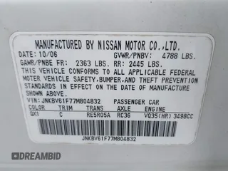 2007 Infiniti G35 Sedan G35x with VIN JNKBV61F77M804832, listed as a IAAI auction lot 42071592 with 140,728 mi miles. Bid and sale history available at carsss.com. Image 9.
