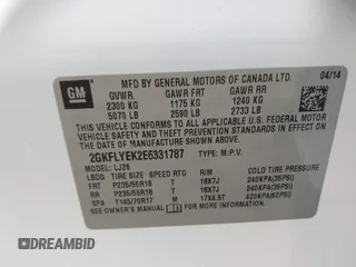 2014 GMC Terrain SLT with VIN 2GKFLYEK2E6331787, listed as a IAAI auction lot 42074834 with 113,227 mi miles. Bid and sale history available at carsss.com. Image 9.
