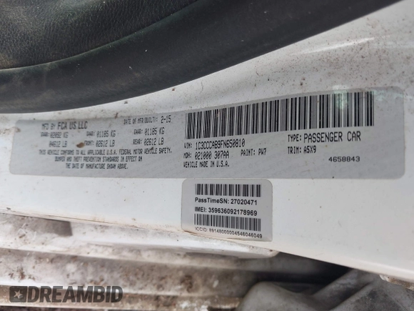 2015 Chrysler 200 Limited z VIN 1C3CCCAB9FN650810, wystawiony jako IAAI lot #42178449 z przebiegiem Nie podano mil oraz . Historia ofert i sprzedaży dostępna na DreamBid. Obrazek 9.