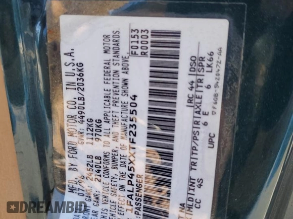 1996 Ford Mustang GT with VIN 1FALP45XXTF235504, listed as a Copart auction lot 45662595 with 57,849 mi miles and Salvage title. Bid and sale history available at DreamBid. Image 12.
