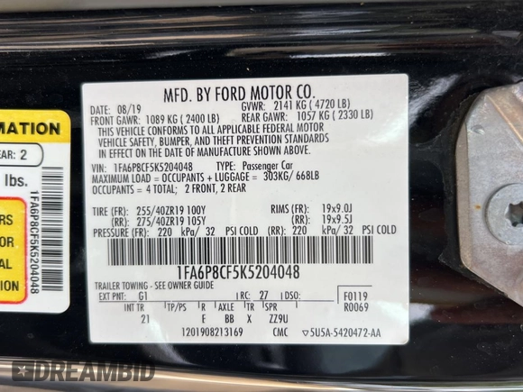 2019 Ford Mustang GT z VIN 1FA6P8CF5K5204048, wystawiony jako Copart lot #58845815 z przebiegiem 47 852 mil mil oraz Tytuł czysty. Historia ofert i sprzedaży dostępna na DreamBid. Obrazek 10.