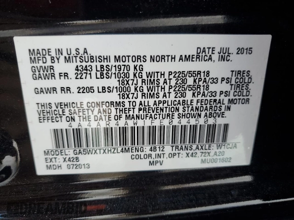 2015 Mitsubishi Outlander Sport 2.4 GT with VIN 4A4AR4AW1FE044503, listed as a Copart auction lot 88219235 with 79,113 mi miles and Salvage Title. Bid and sale history available at carsss.com. Image 14.