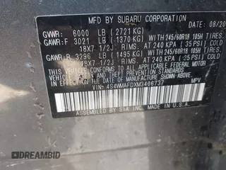 2021 Subaru Ascent Premium с VIN 4S4WMAFDXM3406737, выставлен на аукционе IAAI как лот 42061730 с пробегом 134 924 миль миль и . История ставок и продаж доступна на DreamBid. Изображение 9.