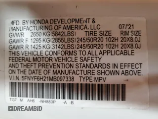2021 Honda Pilot Special Edition z VIN 5FNYF6H21MB097338, wystawiony jako Copart lot #50345575 z przebiegiem 40 928 mil mil oraz Szkoda całkowita • Salvage title. Historia ofert i sprzedaży dostępna na DreamBid. Obrazek 15.