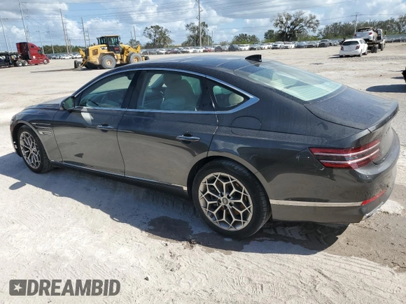 2023 Genesis G80 2.5T with VIN KMTGB4SC4PU152729, listed as a Copart auction lot 77028424 with 7,558 mi miles and Salvage Title. Bid and sale history available at carsss.com. Image 2.