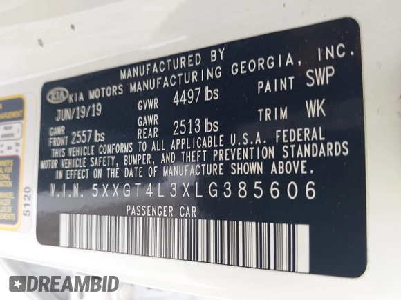 2020 Kia Optima LX with VIN 5XXGT4L3XLG385606, listed as a IAAI auction lot 42307975 with 164,000 mi miles and . Bid and sale history available at DreamBid. Image 9.