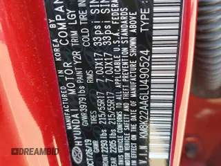 2020 Hyundai Kona SEL with VIN KM8K22AA6LU490524, listed as a Copart auction lot 46734135 with 108,044 mi miles and Salvage Title. Bid and sale history available at DreamBid. Image 15.