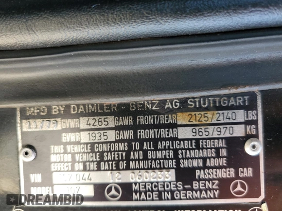 1980 Mercedes-Benz SL with VIN 10704412060233, listed as a Copart auction lot 63038205 with 26,039 mi miles and Clean title. Bid and sale history available at DreamBid. Image 12.