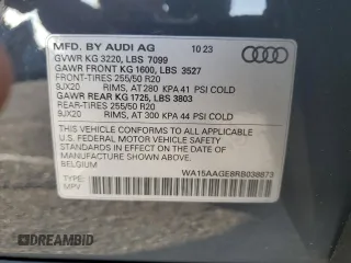 2024 Audi Q8 e-tron Premium Plus z VIN WA15AAGE8RB038873, wystawiony jako Copart lot #76623264 z przebiegiem 5 993 mil mil oraz Szkoda całkowita • Salvage title. Historia ofert i sprzedaży dostępna na DreamBid. Obrazek 14.