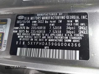 2016 Kia Sorento EX with VIN 5XYPHDA59GG004366, listed as a IAAI auction lot 41723841 with 23,284 mi miles. Bid and sale history available at carsss.com. Image 9.