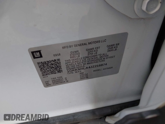 2018 GMC Acadia SLE with VIN 1GKKNRLA4JZ216874, listed as a IAAI auction lot 42371550 with 83,807 mi miles and . Bid and sale history available at DreamBid. Image 9.