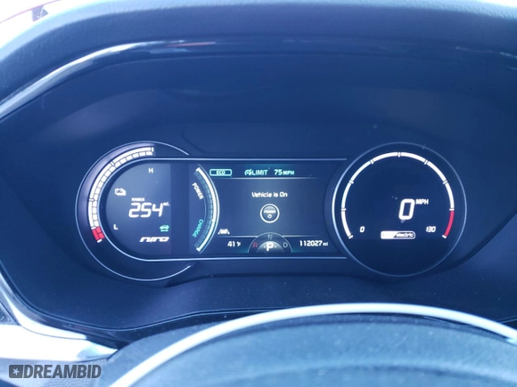 2020 Kia Niro EV EX Premium with VIN KNDCE3LG6L5061840, listed as a Copart auction lot 44328075 with 112,027 mi miles and Salvage Title. Bid and sale history available at carsss.com. Image 9.