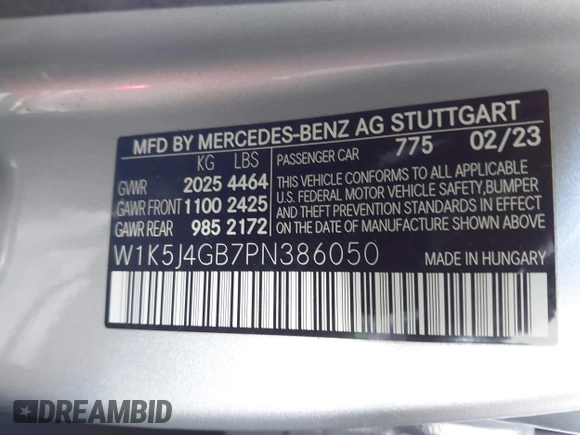 2023 Mercedes-Benz CLA 250 with VIN W1K5J4GB7PN386050, listed as a IAAI auction lot 41785870 with 14,883 mi miles and . Bid and sale history available at DreamBid. Image 9.