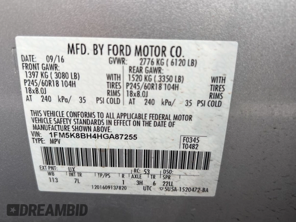 2017 Ford Explorer with VIN 1FM5K8BH4HGA87255, listed as a Copart auction lot 41804155 with 151,442 mi miles and Clean Title. Bid and sale history available at carsss.com. Image 10.