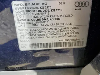 2018 Audi Q5 Premium Plus with VIN WA1BNBFY3J2043153, listed as a Copart auction lot 61802755 with 34,583 mi miles and Salvage title. Bid and sale history available at DreamBid. Image 13.