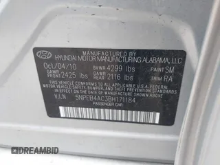 2011 Hyundai Sonata GLS with VIN 5NPEB4AC3BH171184, listed as a IAAI auction lot 41903642 with 118,984 mi miles and . Bid and sale history available at carsss.com. Image 9.