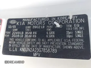 2016 Kia Soul with VIN KNDJN2A23G7858789, listed as a IAAI auction lot 41990240 with 158,178 mi miles and . Bid and sale history available at DreamBid. Image 9.